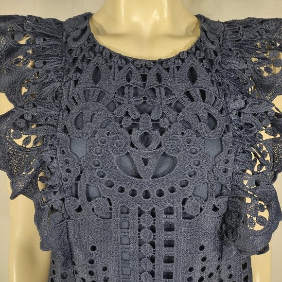 NWT Express dark blue eyelet lace flutter sleeve blouse shirt womens size XS - Picture 2 of 10